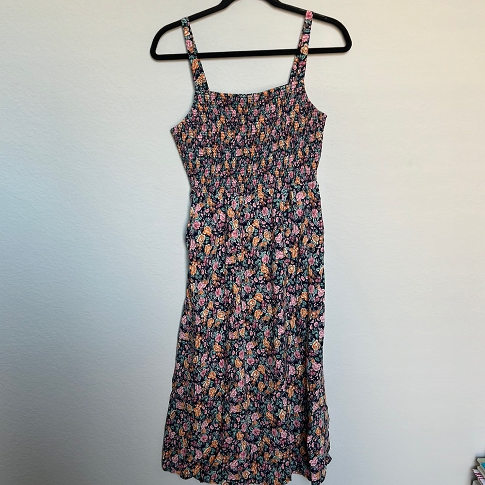 Old Navy Rouched Navy Blue Floral Midi Dress